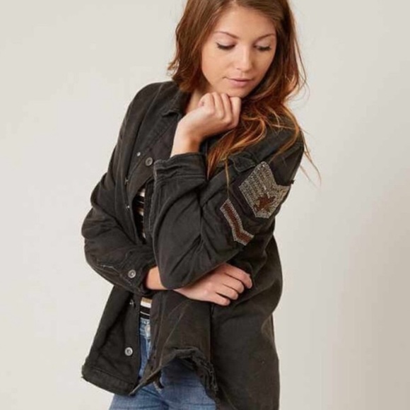 Free People Shacket Shirt Jacket Military Beaded S